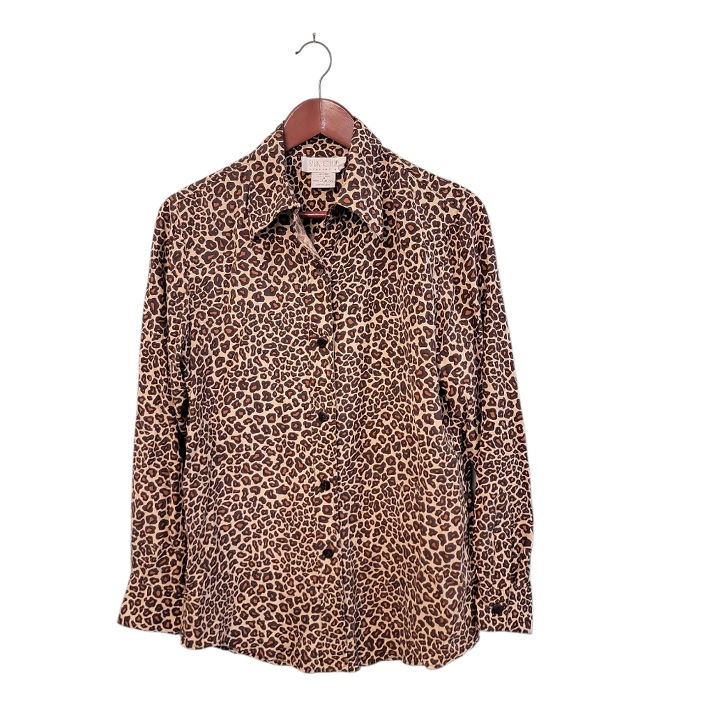 Vintage Silk Club Collection Womens Size MD 100% Silk‎ Leopard Print Mobwife